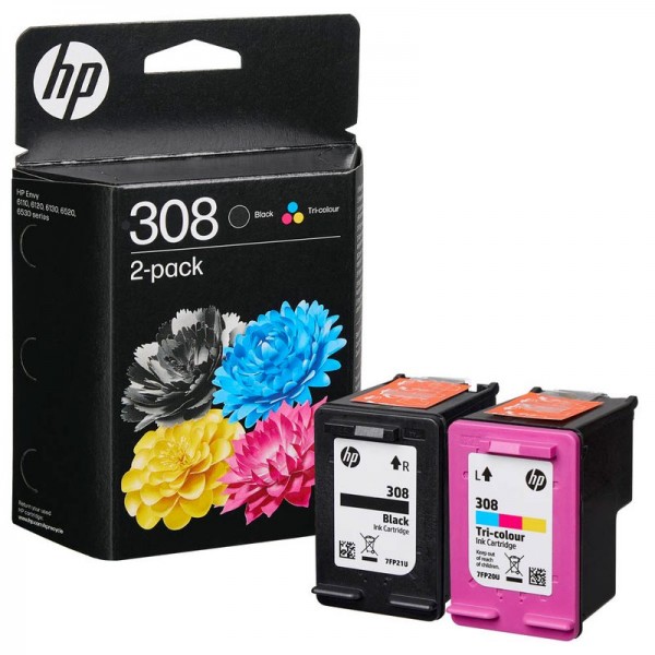 HP 308 Original Tinte Schwarz + Tri-Colour für Envy 6110 6120 6130 6520 6530 6L6S6UE